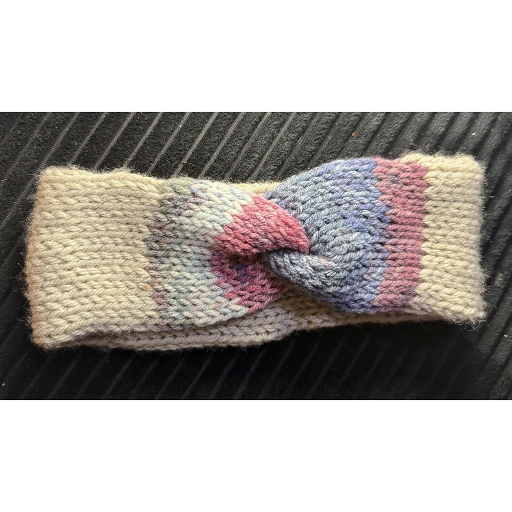 Handmade‎ Knitted Twisted Ear Warmer Headband Cream Blue Pink Adult